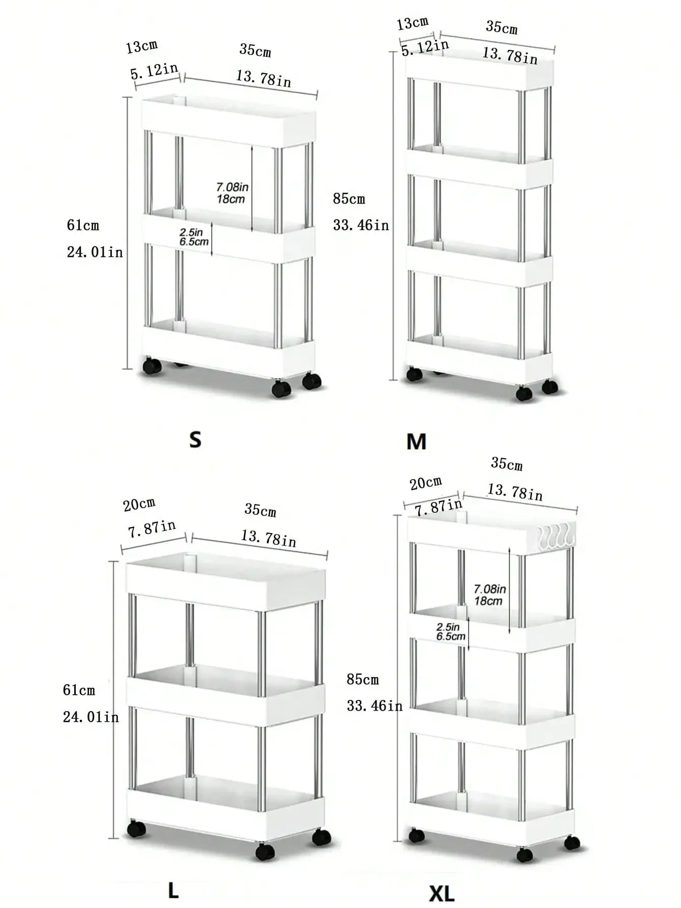 3/4-Tier Slim Rolling Storage Cart