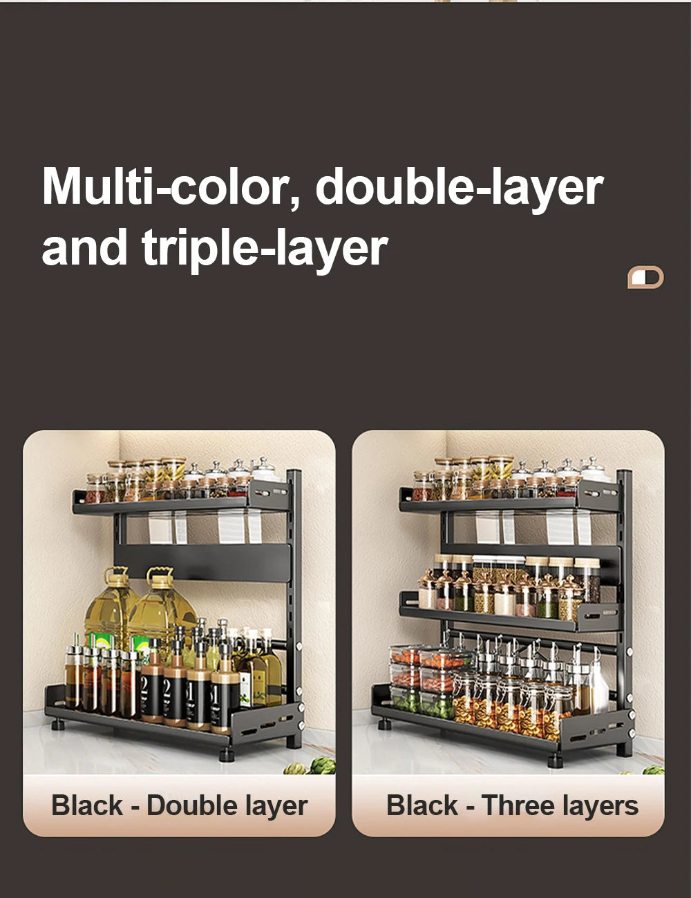 3-Tier Adjustable Spice Storage Rack